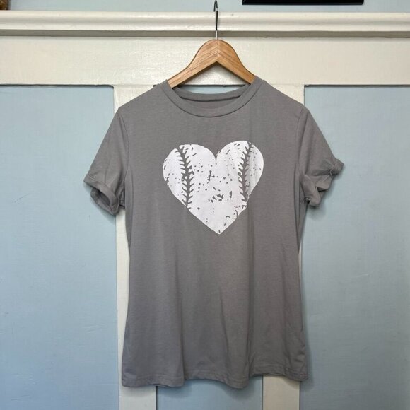Baseball Grey & White Heart T-Shirt Medium - Picture 2 of 6